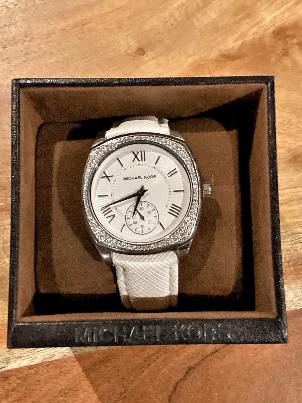 Michael Kors Crystal-Set Watch in White & Silver